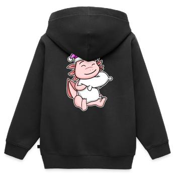Axolotl Müde Ausschlafen Schlafen Mädchen - Kinder Premium Organic Zip Hoodie - Schwarz - Hinten - AI Model Kid Male (0cm)