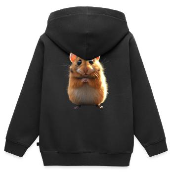 Hamster, Rongeur, Hamster doré, Hamster européen, Hamster - Sweat Premium à capuche zippé enfant bio - noir - Dos - AI Model Kid Male (0cm)