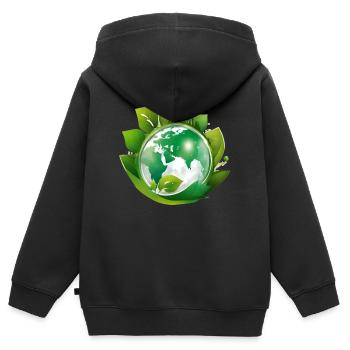 planète terre, mère nature - Sweat Premium à capuche zippé enfant bio - noir - Dos - AI Model Kid Male (0cm)
