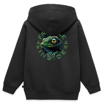 Frogile Inside - Kinder Premium Organic Zip Hoodie - Schwarz - Hinten - AI Model Kid Male (0cm)