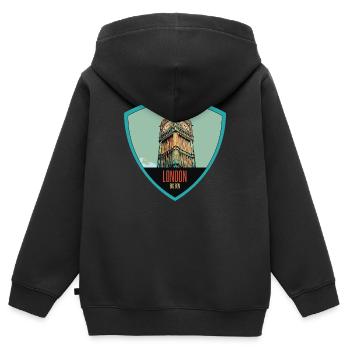 Illustration emblématique de la tour Big Ben - Sweat Premium à capuche zippé enfant bio - noir - Dos - AI Model Kid Male (0cm)