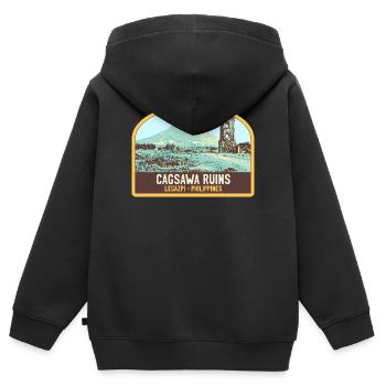 Ruinen von Cagsawa, Vulkan Mayon, Philippinen - Kinder Premium Organic Zip Hoodie - Schwarz - Hinten - AI Model Kid Male (0cm)
