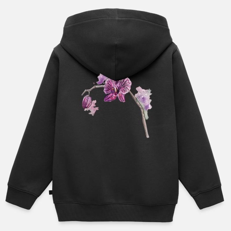 Orchidée - Plante - Fleur - Sweat Premium à capuche zippé enfant bio - noir