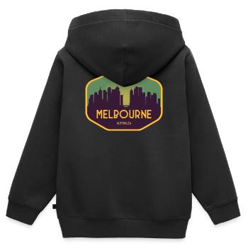 Coucher de soleil sur les toits de Melbourne - Sweat Premium à capuche zippé enfant bio - noir - Dos - AI Model Kid Male (0cm)