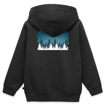 Snowfall | White fir trees, frayed edge - Kids Premium Organic Zip-up Hoodie - black - Back - AI Model Kid Male (0cm)