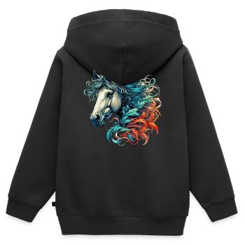Pferd - Kinder Premium Organic Zip Hoodie - Schwarz - Hinten - AI Model Kid Male (0cm)