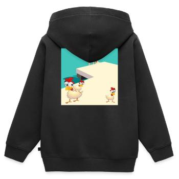 HÜHNER SCHWIMMEN AM SEE - Kinder Premium Organic Zip Hoodie - Schwarz - Hinten - AI Model Kid Male (0cm)
