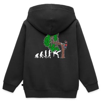 Arbre Evolution Woodwork bûcheron arbre cutter - Sweat Premium à capuche zippé enfant bio - noir - Dos - AI Model Kid Male (0cm)