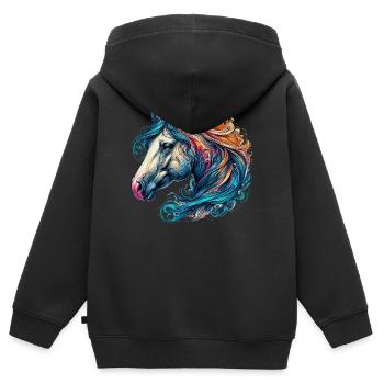 Pferd - Kinder Premium Organic Zip Hoodie - Schwarz - Hinten - AI Model Kid Male (0cm)