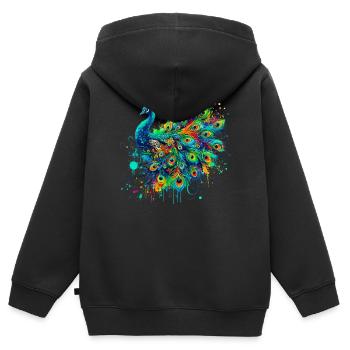Pfau - Kinder Premium Organic Zip Hoodie - Schwarz - Hinten - AI Model Kid Male (0cm)