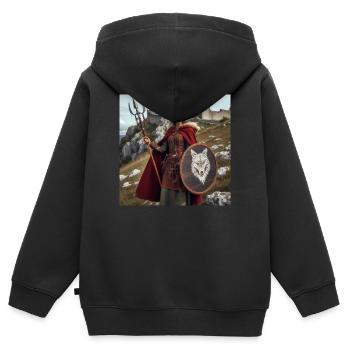 Guerrier viking - Sweat Premium à capuche zippé enfant bio - noir - Dos - AI Model Kid Male (0cm)