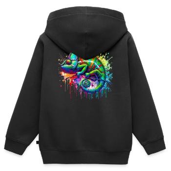 Caméléon - Sweat Premium à capuche zippé enfant bio - noir - Dos - AI Model Kid Male (0cm)