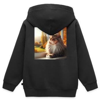 Maine Coon - Le roi des chats - Sweat Premium à capuche zippé enfant bio - noir - Dos - AI Model Kid Male (0cm)