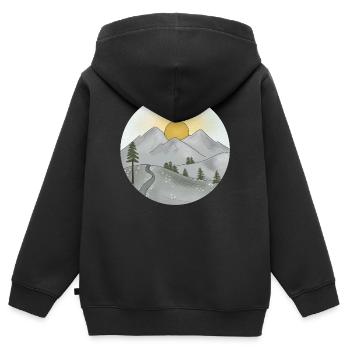 Idylle montagnarde au coucher du soleil au printemps - Sweat Premium à capuche zippé enfant bio - noir - Dos - AI Model Kid Male (0cm)