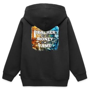 Lehrer Lehrerin Geld und Ruhm Geschenk - Kinder Premium Organic Zip Hoodie - Schwarz - Hinten - AI Model Kid Male (0cm)