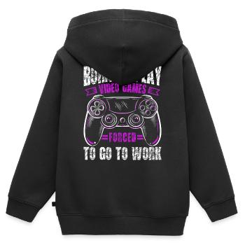 Né pour jouer, forcé de travailler, de jouer - Sweat Premium à capuche zippé enfant bio - noir - Dos - AI Model Kid Male (0cm)