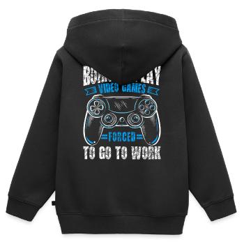 Né pour jouer, forcé de travailler, de jouer - Sweat Premium à capuche zippé enfant bio - noir - Dos - AI Model Kid Male (0cm)