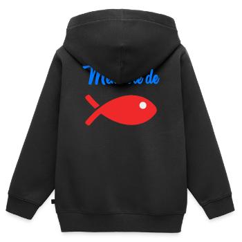 FISH. MEMORY. HUMOR - Kids Premium Organic Zip-up Hoodie - black - Back - AI Model Kid Male (0cm)
