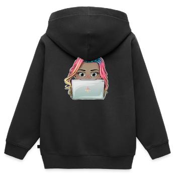 Lebendiges Reva Prisma arbeitendes Mädchen Design - Kinder Premium Organic Zip Hoodie - Schwarz - Hinten - AI Model Kid Male (0cm)