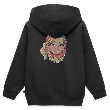Mehrfarbiges Haar mit Missbilligungsgeste - Kinder Premium Organic Zip Hoodie - Schwarz - Hinten - AI Model Kid Male (0cm)