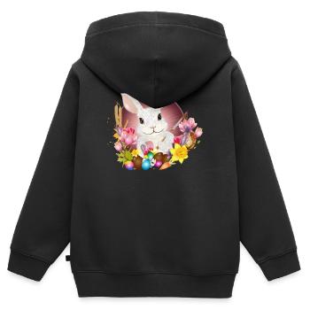 weißes Kaninchen mit Ostereier als Osterhase - Kinder Premium Organic Zip Hoodie - Schwarz - Hinten - AI Model Kid Male (0cm)