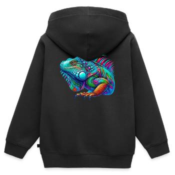 Leguan - Kinder Premium Organic Zip Hoodie - Schwarz - Hinten - AI Model Kid Male (0cm)
