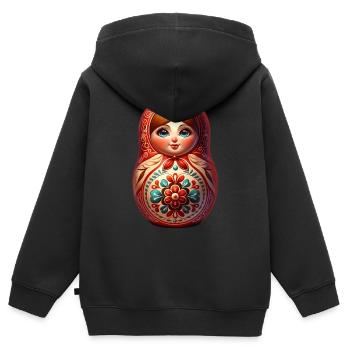 Russe Khokhloma Russie Russe Russe - Sweat Premium à capuche zippé enfant bio - noir - Dos - AI Model Kid Male (0cm)