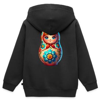 Russe Khokhloma Russie Russe Russe - Sweat Premium à capuche zippé enfant bio - noir - Dos - AI Model Kid Male (0cm)