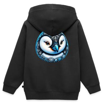 Pingouin flocon de neige flocons de neige - Sweat Premium à capuche zippé enfant bio - noir - Dos - AI Model Kid Male (0cm)