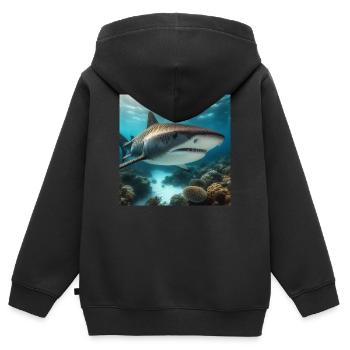 Tigerhai - Kinder Premium Organic Zip Hoodie - Schwarz - Hinten - AI Model Kid Male (0cm)