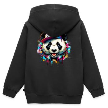 Panda DJ Deejay avec des écouteurs écoute de la musique - Sweat Premium à capuche zippé enfant bio - noir - Dos - AI Model Kid Male (0cm)