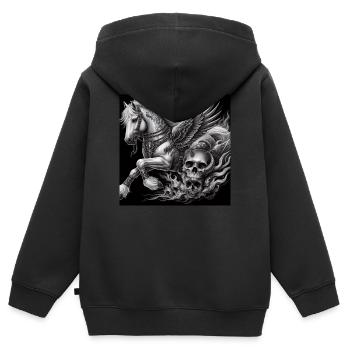 Schwerer Pegasus - Kinder Premium Organic Zip Hoodie - Schwarz - Hinten - AI Model Kid Male (0cm)