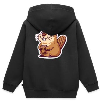 Mème de castor - Sweat Premium à capuche zippé enfant bio - noir - Dos - AI Model Kid Male (0cm)