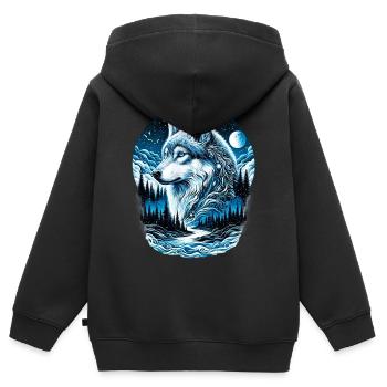 Wolf - Kinder Premium Organic Zip Hoodie - Schwarz - Hinten - AI Model Kid Male (0cm)