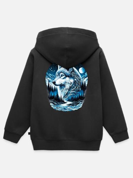 Wolf - Kinder Premium Organic Zip Hoodie - Schwarz