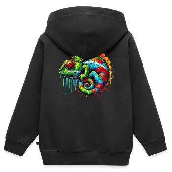 Caméléon - Sweat Premium à capuche zippé enfant bio - noir - Dos - AI Model Kid Male (0cm)