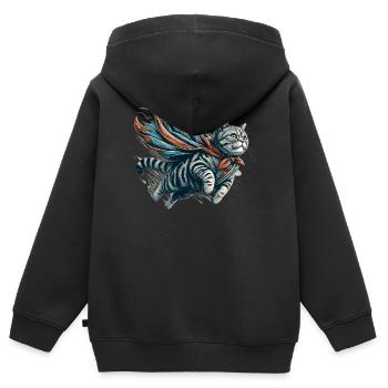 Super Katze Britisch Kurzhaar BKH getigert - Kinder Premium Organic Zip Hoodie - Schwarz - Hinten - AI Model Kid Male (0cm)
