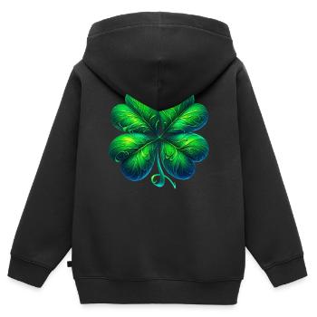 Trèfle à quatre feuilles - Sweat Premium à capuche zippé enfant bio - noir - Dos - AI Model Kid Male (0cm)