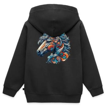 Pferd - Kinder Premium Organic Zip Hoodie - Schwarz - Hinten - AI Model Kid Male (0cm)
