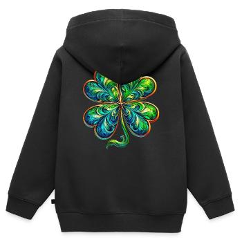 Trèfle à quatre feuilles - Sweat Premium à capuche zippé enfant bio - noir - Dos - AI Model Kid Male (0cm)