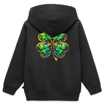 Trèfle à quatre feuilles - Sweat Premium à capuche zippé enfant bio - noir - Dos - AI Model Kid Male (0cm)