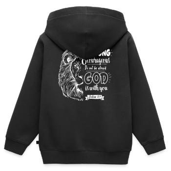 Josué 1, 9 - Soyez forts et courageux - Sweat Premium à capuche zippé enfant bio - noir - Dos - AI Model Kid Male (0cm)