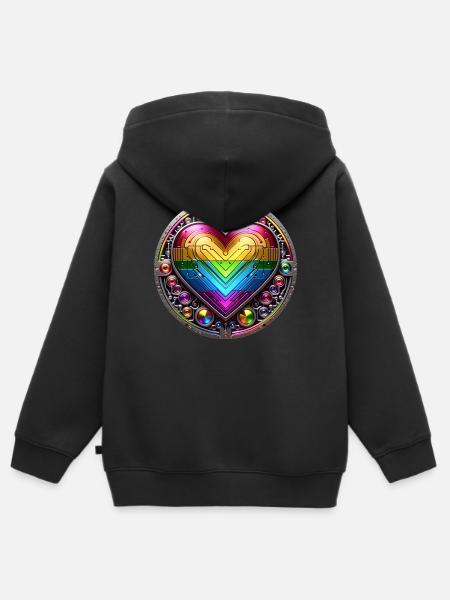 Metallic Rainbow Heart - Kinder Premium Organic Zip Hoodie - Schwarz