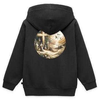 Kreuz des Glaubens - Kinder Premium Organic Zip Hoodie - Schwarz - Hinten - AI Model Kid Male (0cm)
