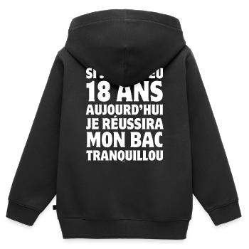 baccalauréat, bac, diplôme, bachelier - Sweat Premium à capuche zippé enfant bio - noir - Dos - AI Model Kid Male (0cm)