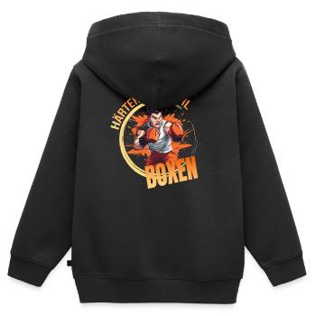 Härter wie Stahl - Boxen - Kinder Premium Organic Zip Hoodie - Schwarz - Hinten - AI Model Kid Male (0cm)