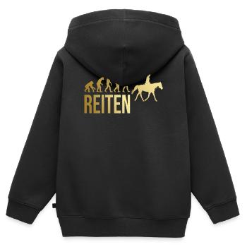 Reiten Evolution - Kinder Premium Organic Zip Hoodie - Schwarz - Hinten - AI Model Kid Male (0cm)
