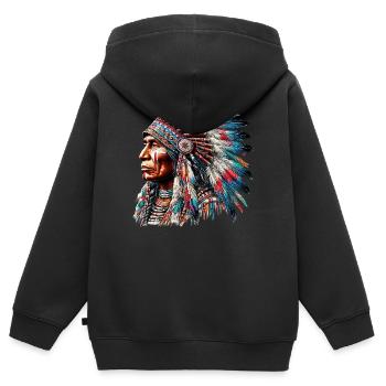 Amérindien Peau rouge d’Amérique - Sweat Premium à capuche zippé enfant bio - noir - Dos - AI Model Kid Male (0cm)