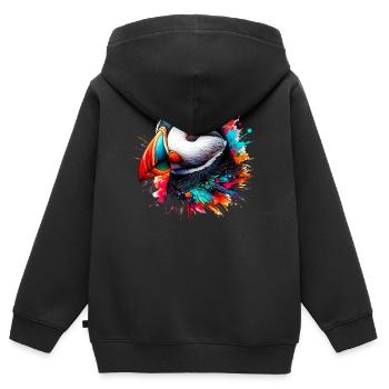 Macareux - Sweat Premium à capuche zippé enfant bio - noir - Dos - AI Model Kid Male (0cm)