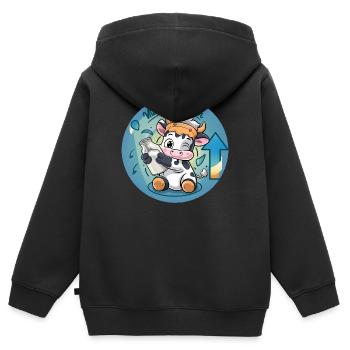 Süße Kuh mit dem Wunsch zur Milcheinfüllung - Kinder Premium Organic Zip Hoodie - Schwarz - Hinten - AI Model Kid Male (0cm)